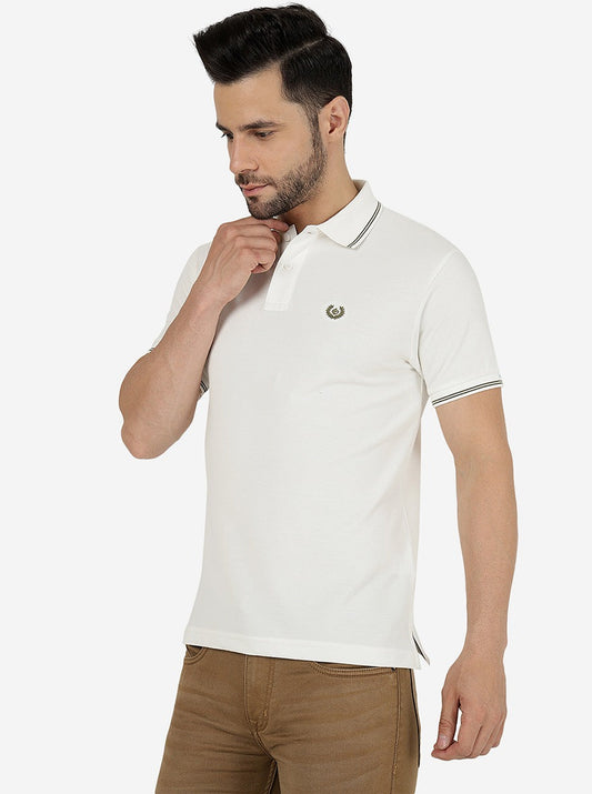 White Solid Slim Fit Polo T-Shirt | Greenfibre