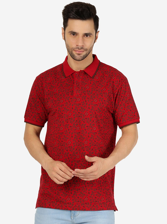 Rio Red Printed Slim Fit Polo T-Shirt | Greenfibre