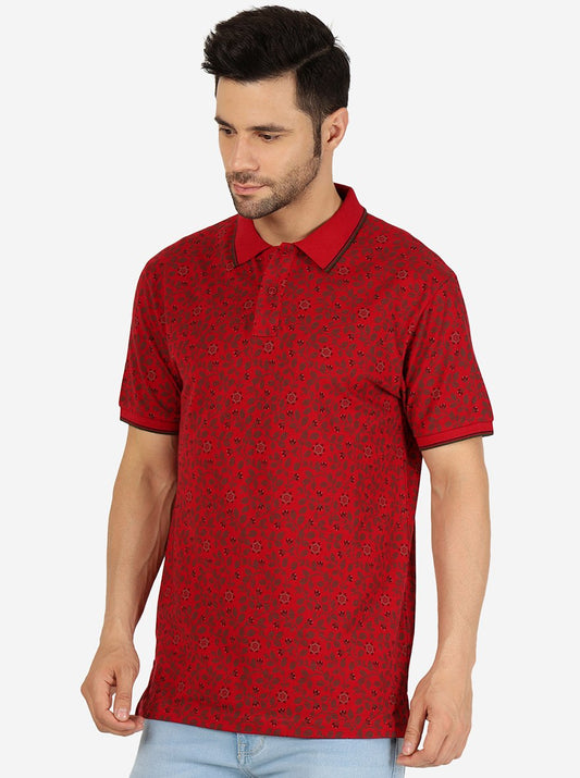 Rio Red Printed Slim Fit Polo T-Shirt | Greenfibre