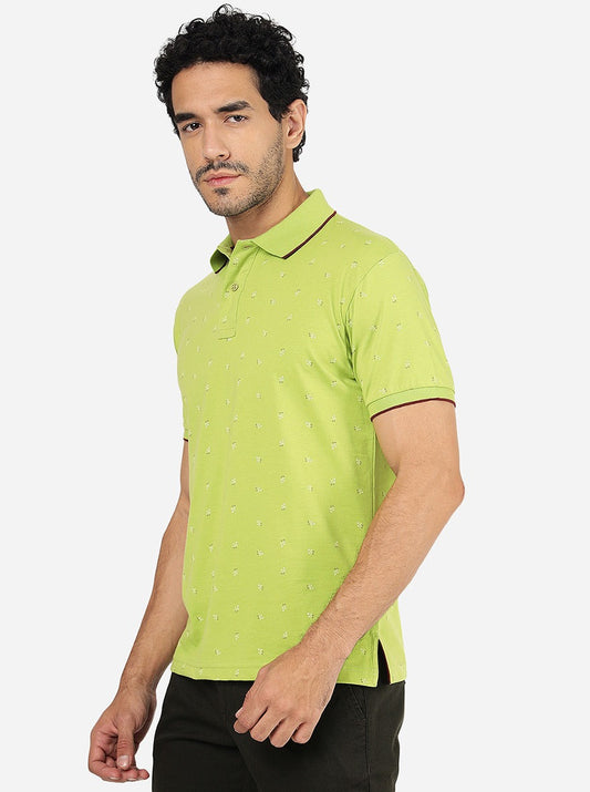 Green Printed Slim Fit Polo T-Shirt | Greenfibre