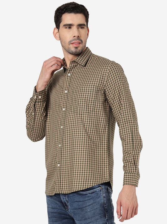 Green Checked Smart Fit Semi Casual Shirt | Greenfibre