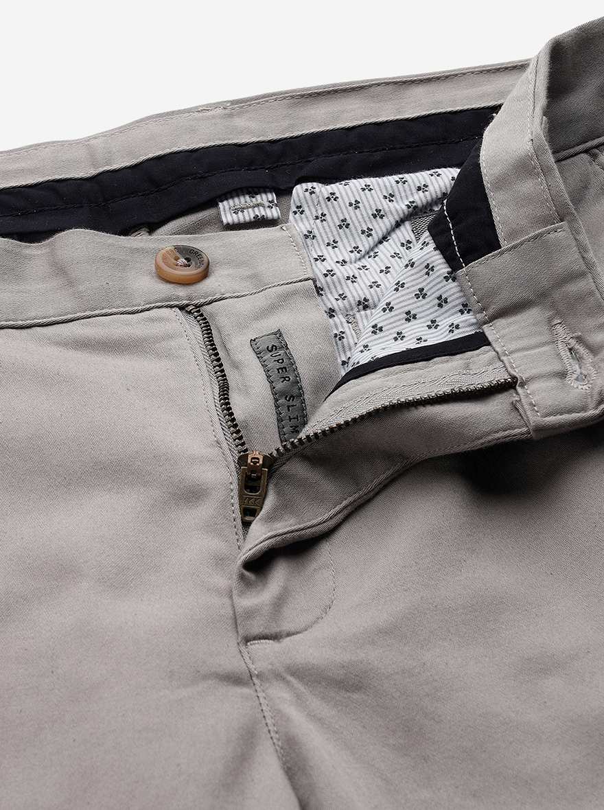 Light Grey Solid Super Slim Fit Casual Trouser | Greenfibre