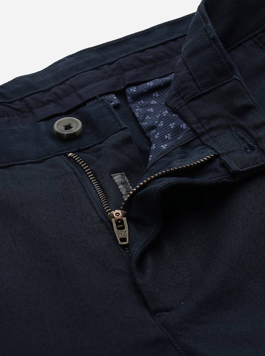 Navy Blue Solid Super Slim Fit Casual Trouser | Greenfibre