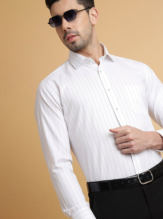 White Striped Regular Fit Formal Shirt | Greenfibre