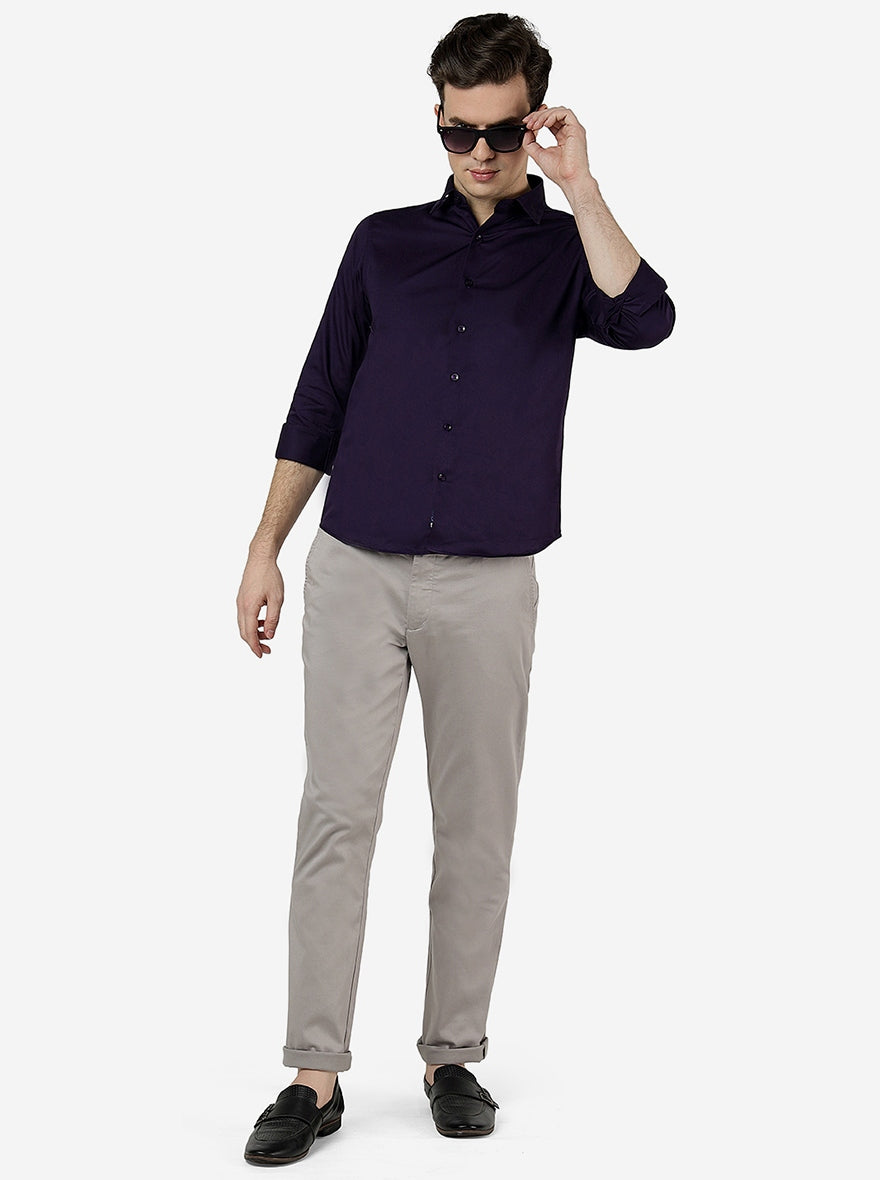 Mulberry Purple Solid Slim Fit Casual Shirt | Greenfibre