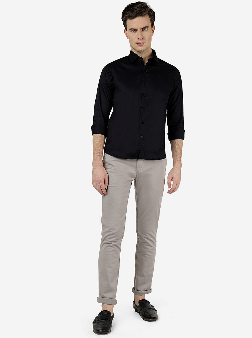 Black Solid Slim Fit Casual Shirt | Greenfibre