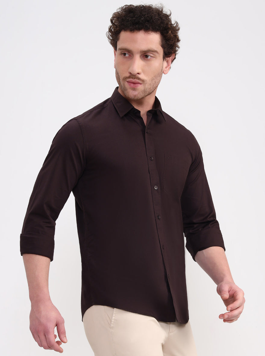 Brown Solid Smart Fit Semi Casual Shirt | Greenfibre