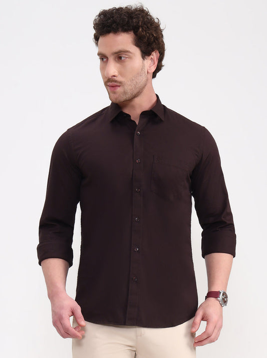 Brown Solid Smart Fit Semi Casual Shirt | Greenfibre