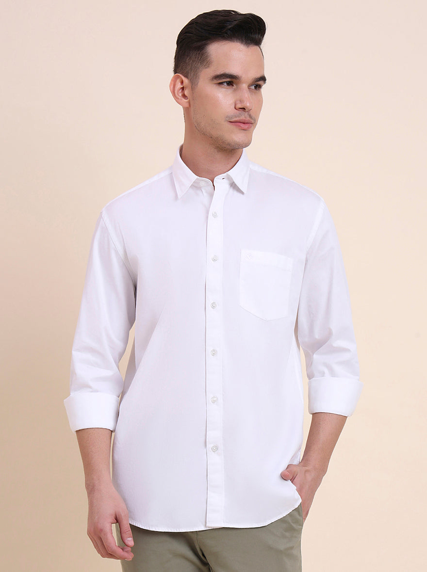 White Solid Smart Fit Semi Casual Shirt | Greenfibre