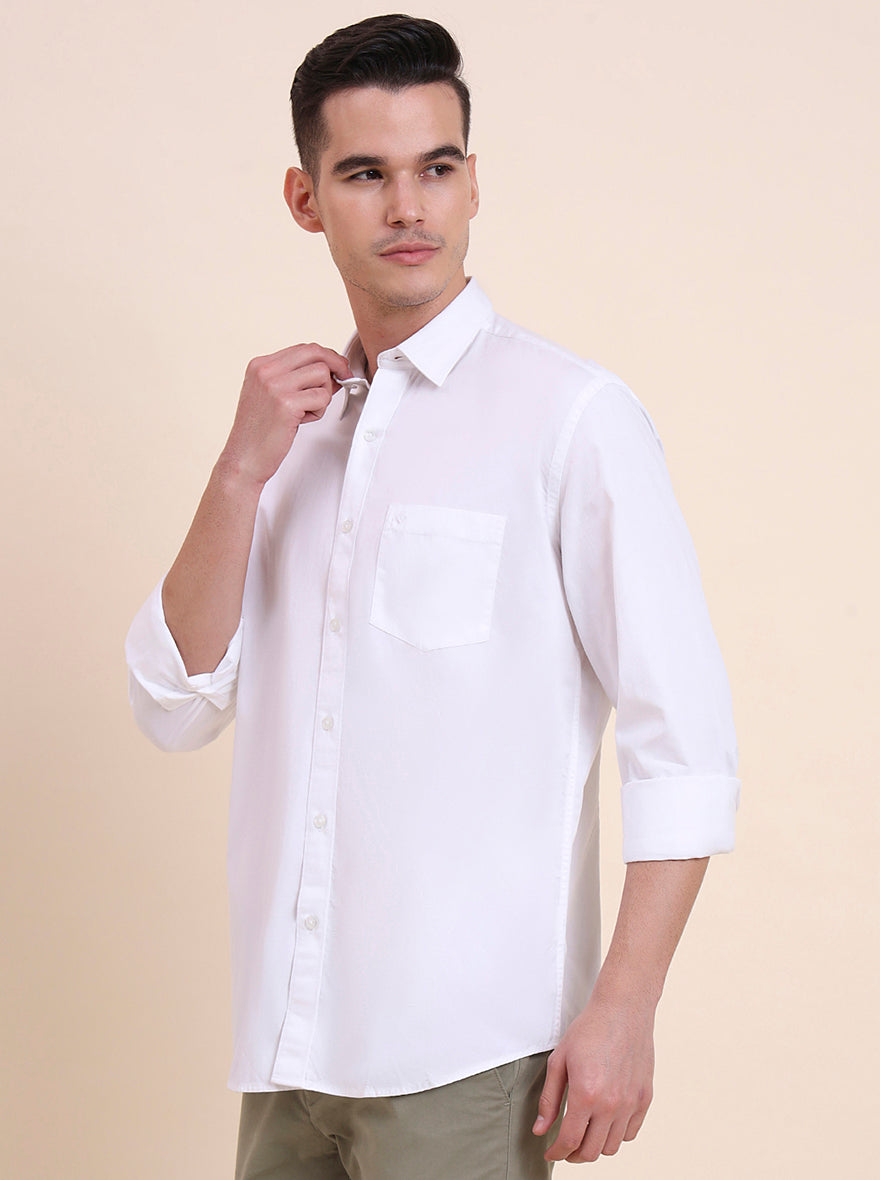 White Solid Smart Fit Semi Casual Shirt | Greenfibre