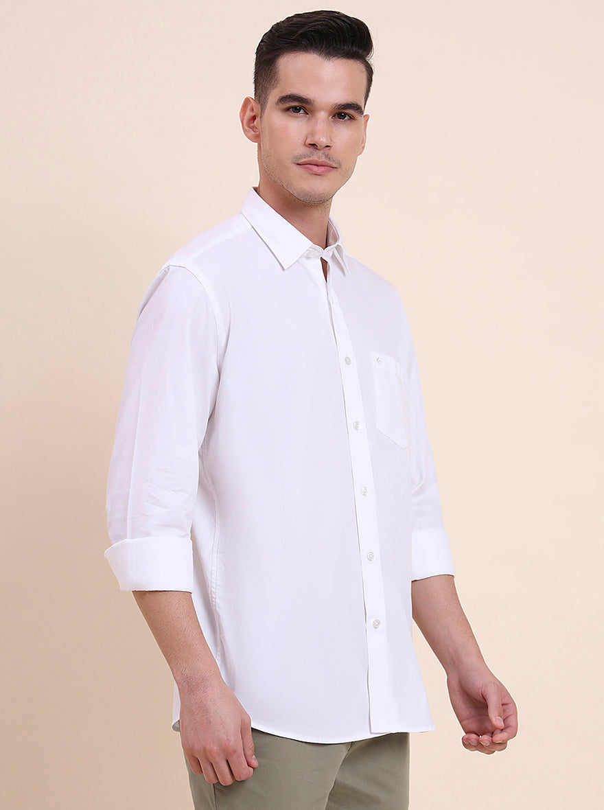 White Solid Smart Fit Semi Casual Shirt | Greenfibre