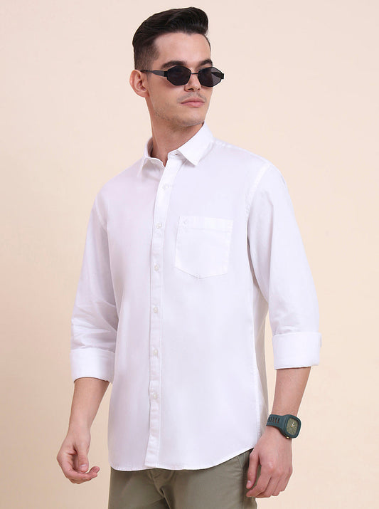 White Solid Smart Fit Semi Casual Shirt | Greenfibre