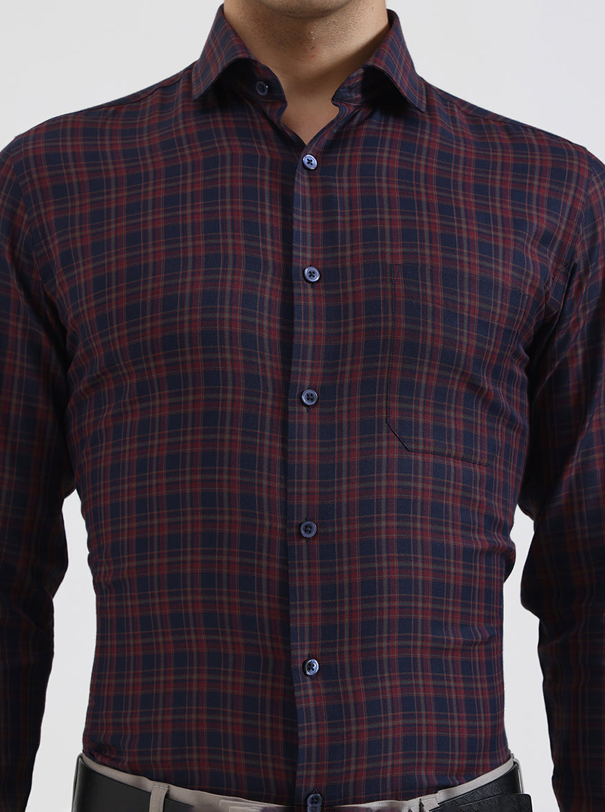 Maroon Checked Slim Fit Formal Shirt | Greenfibre