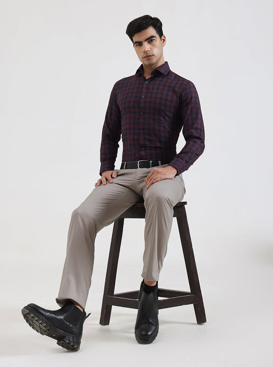 Maroon Checked Slim Fit Formal Shirt | Greenfibre