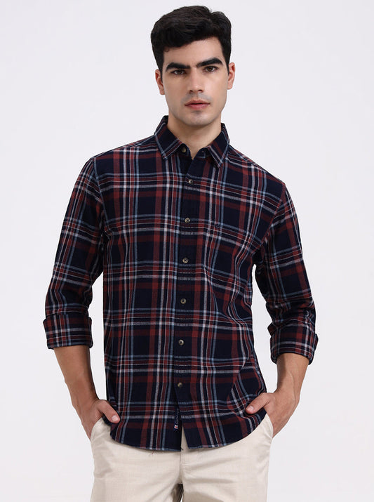 Blue & Red Checked Slim Fit Casual Shirt | Greenfibre