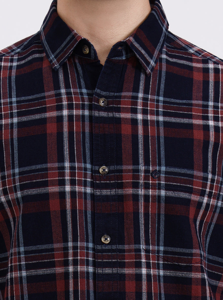 Blue & Red Checked Slim Fit Casual Shirt | Greenfibre
