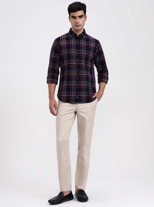 Blue & Red Checked Slim Fit Casual Shirt | Greenfibre