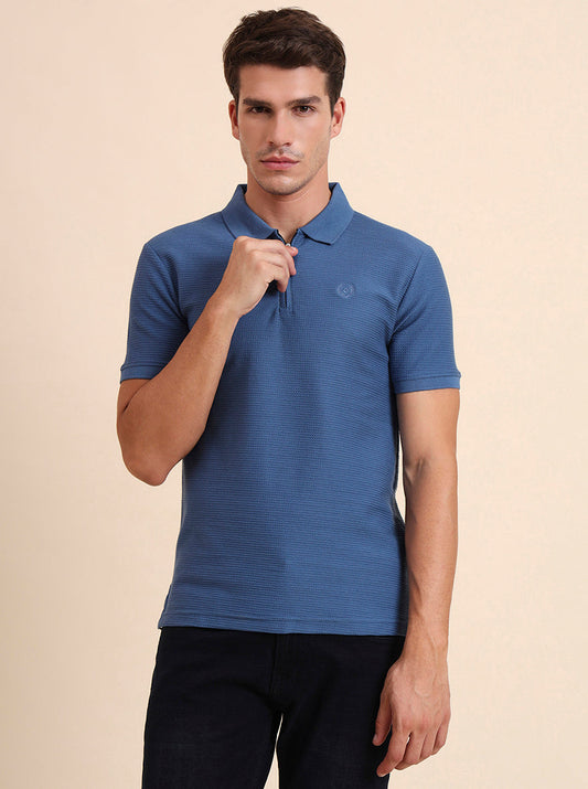 Federal Blue Printed Slim Fit Polo T-Shirt | Greenfibre
