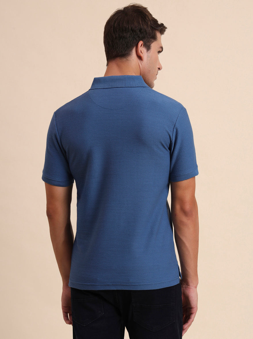 Federal Blue Printed Slim Fit Polo T-Shirt | Greenfibre