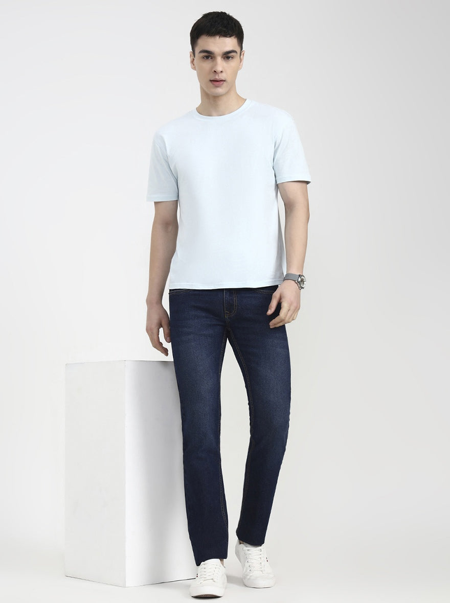 Dark Blue Solid Narrow Fit Jeans | Greenfibre