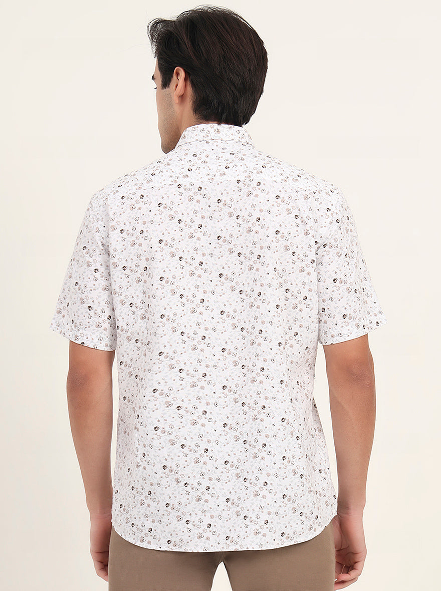 Brown Printed Slim Fit Semi Casual Shirt | Greenfibre