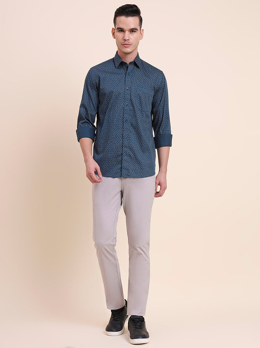 Medium Blue Printed Smart Fit Semi Casual Shirt | Greenfibre