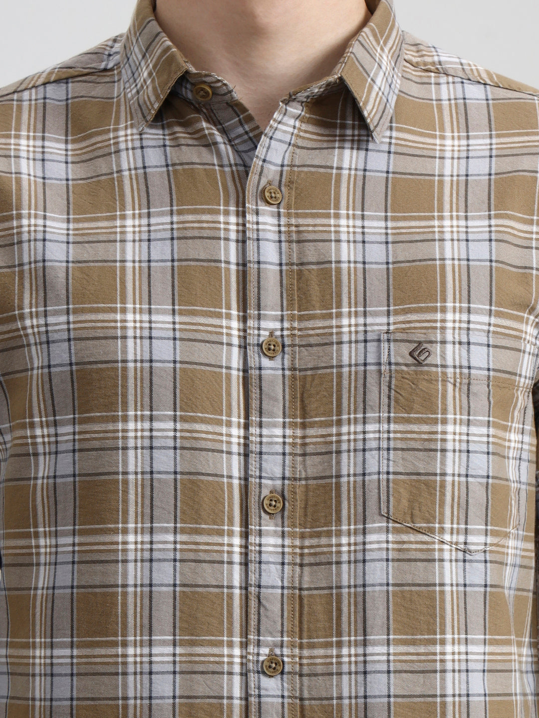 Light Olive Checked Slim Fit Casual Shirt | Greenfibre