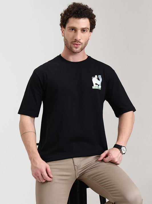 Black Printed Oversize Fit T-Shirt | Greenfibre