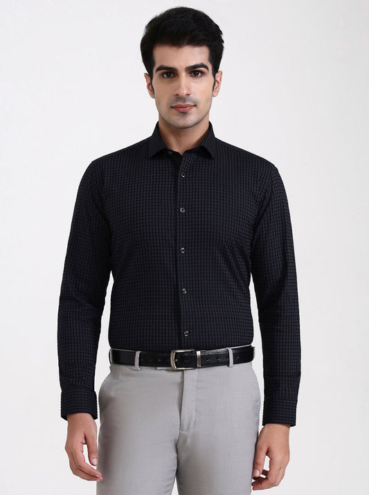 Dark Grey Checked Slim Fit Party Wear Shirt | Greenfibre
