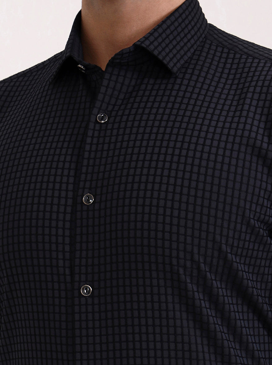 Dark Grey Checked Slim Fit Party Wear Shirt | Greenfibre