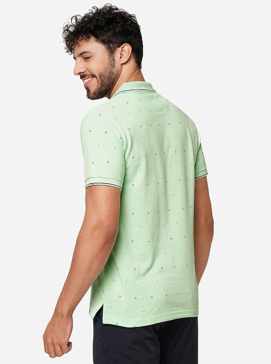 Green Printed Slim Fit Polo T-Shirt | Greenfibre