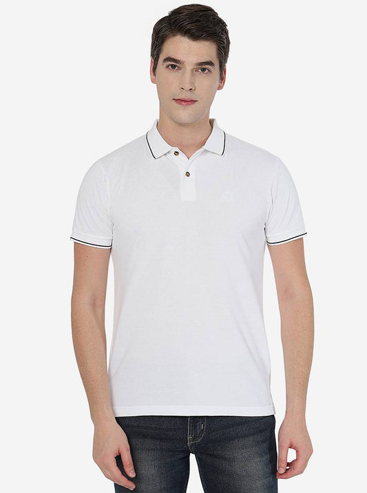 White Solid Slim Fit Polo T-Shirt | Greenfibre