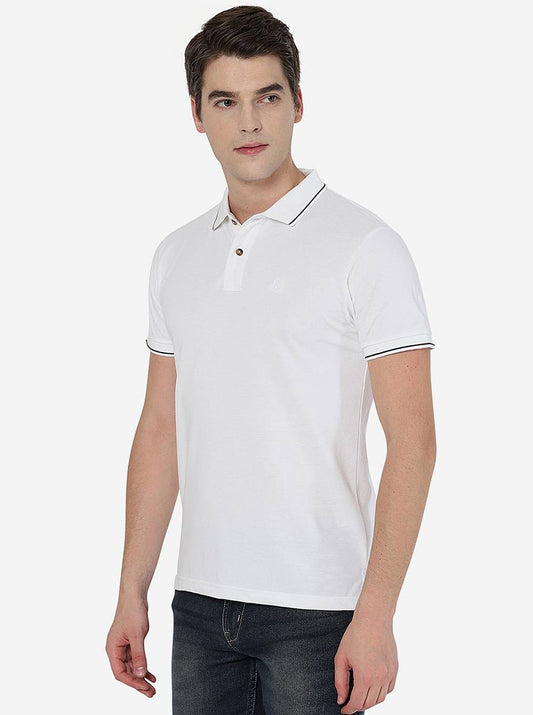 White Solid Slim Fit Polo T-Shirt | Greenfibre