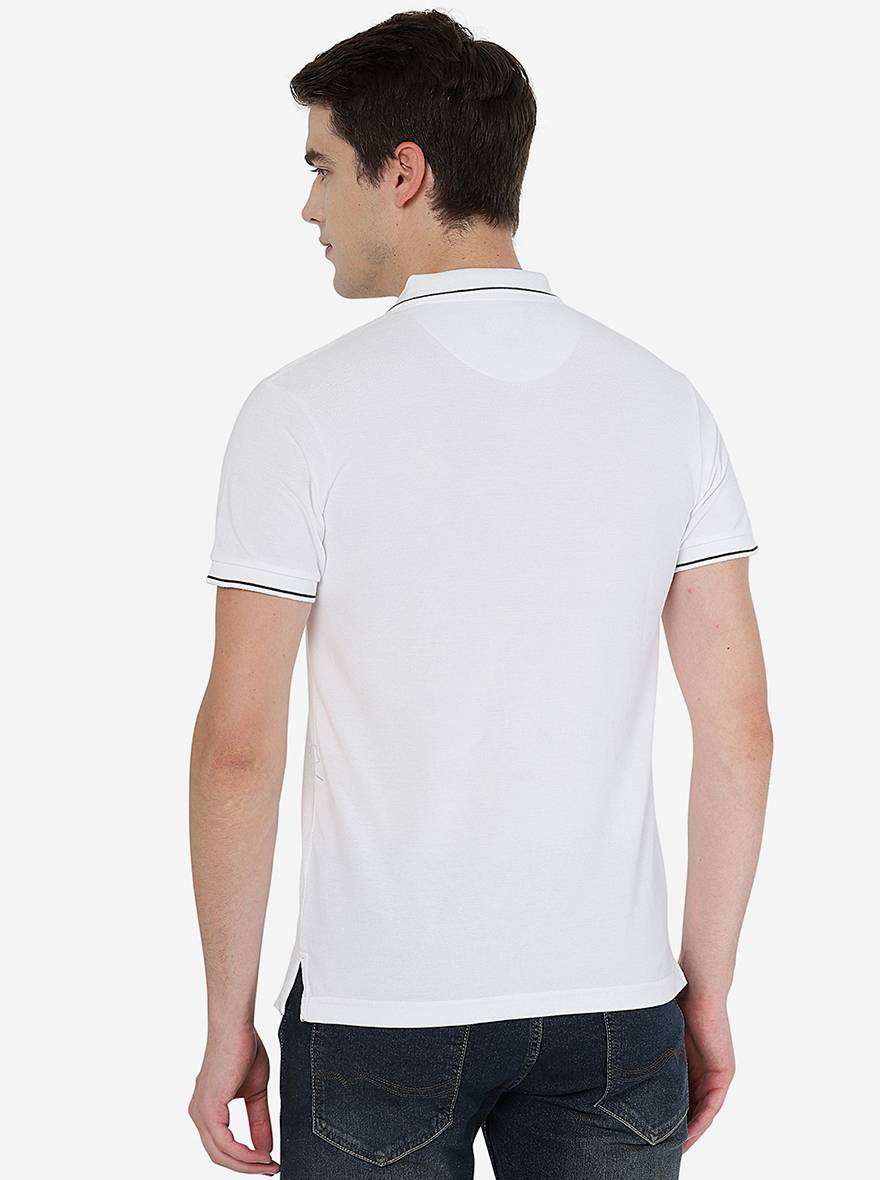 White Solid Slim Fit Polo T-Shirt | Greenfibre