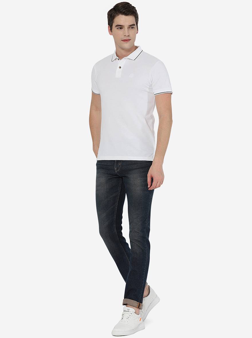 White Solid Slim Fit Polo T-Shirt | Greenfibre