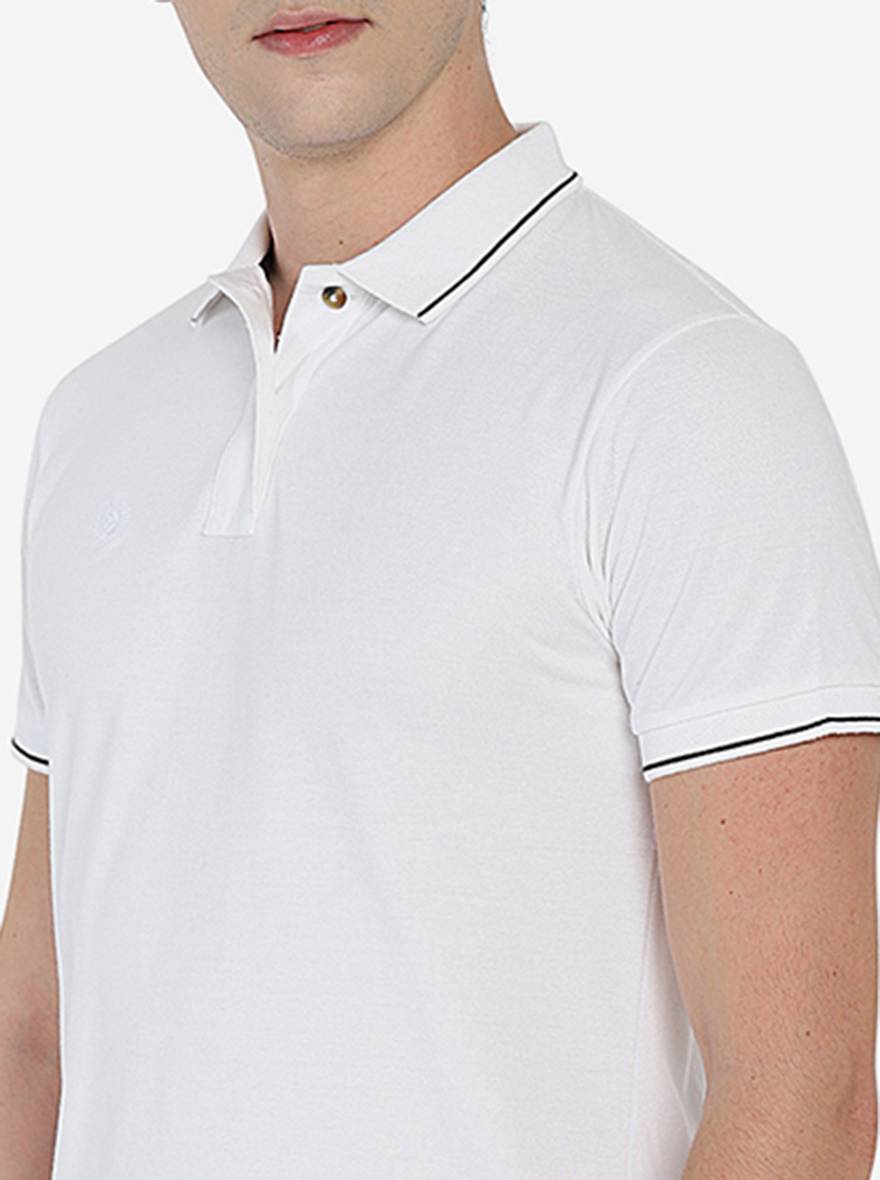 White Solid Slim Fit Polo T-Shirt | Greenfibre