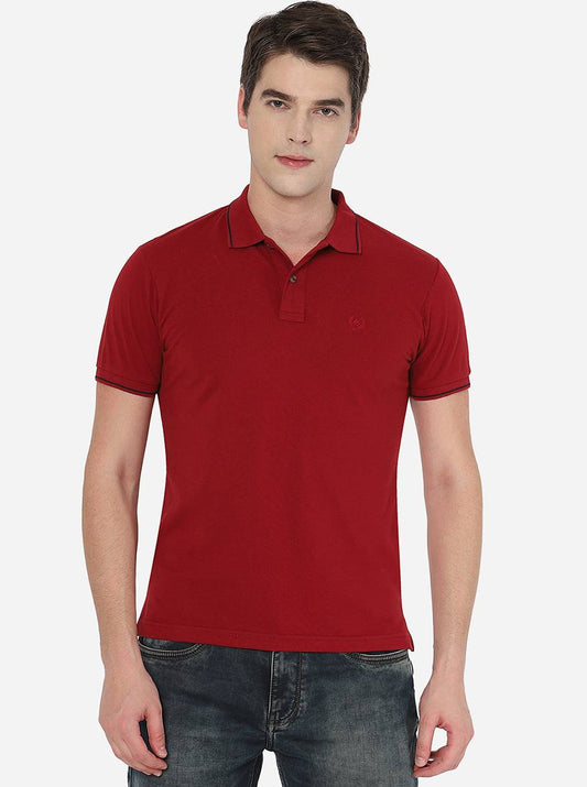 Maroon Solid Slim Fit Polo T-Shirt | Greenfibre