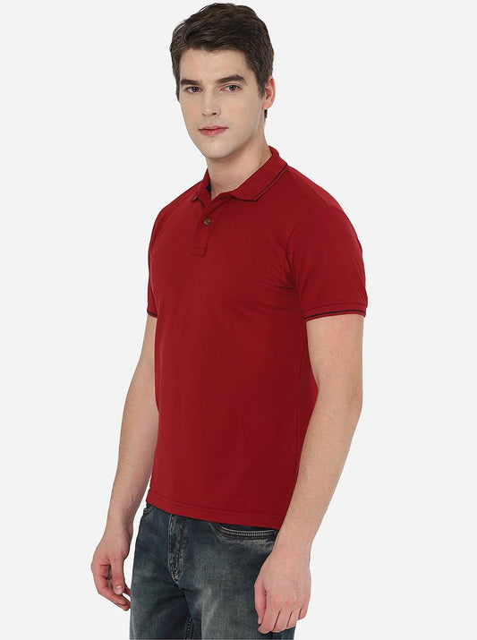 Maroon Solid Slim Fit Polo T-Shirt | Greenfibre