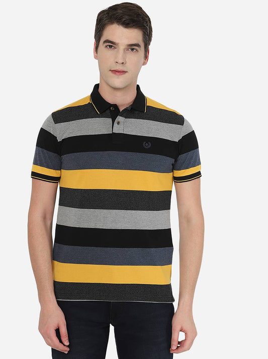 Multicolor Striped Slim Fit Polo T-Shirt | Greenfibre
