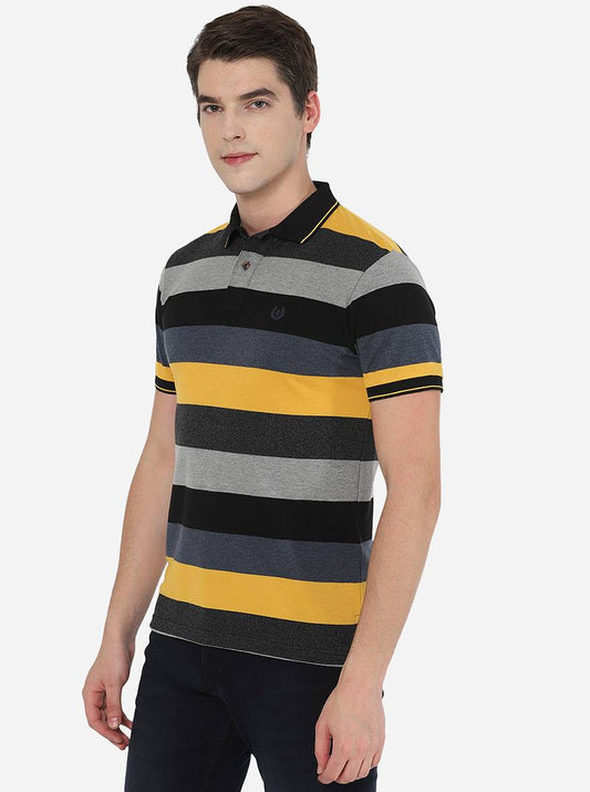 Multicolor Striped Slim Fit Polo T-Shirt | Greenfibre