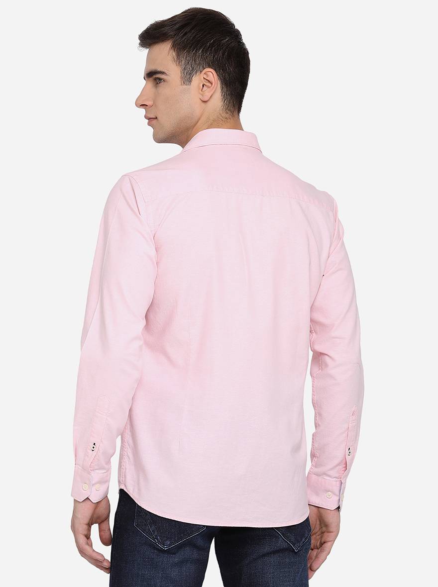 Pink Solid Slim Fit Casual Shirt | Greenfibre