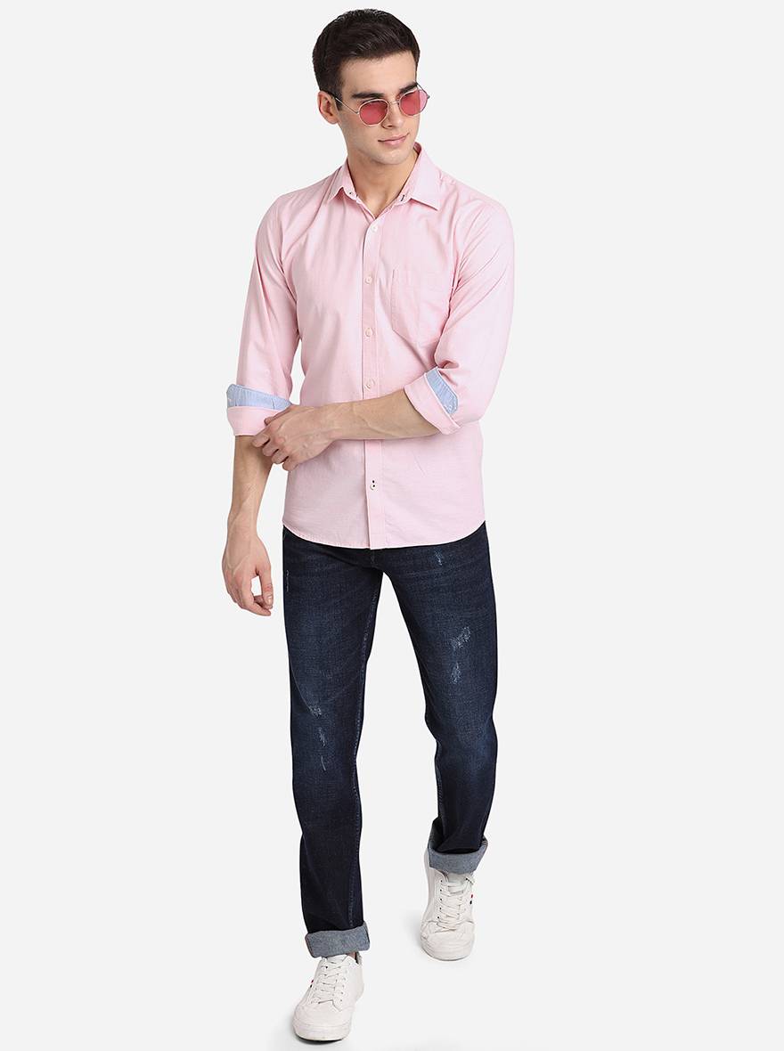 Pink Solid Slim Fit Casual Shirt | Greenfibre