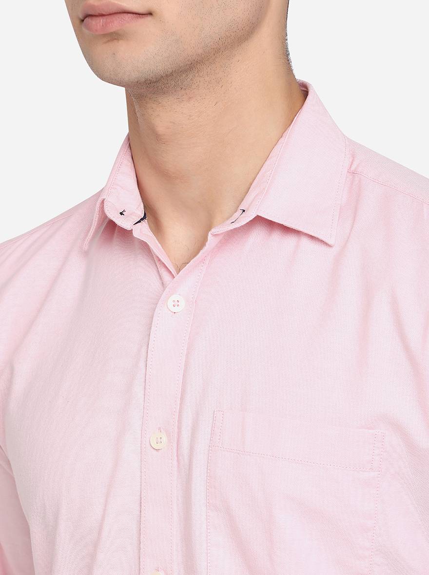 Pink Solid Slim Fit Casual Shirt | Greenfibre