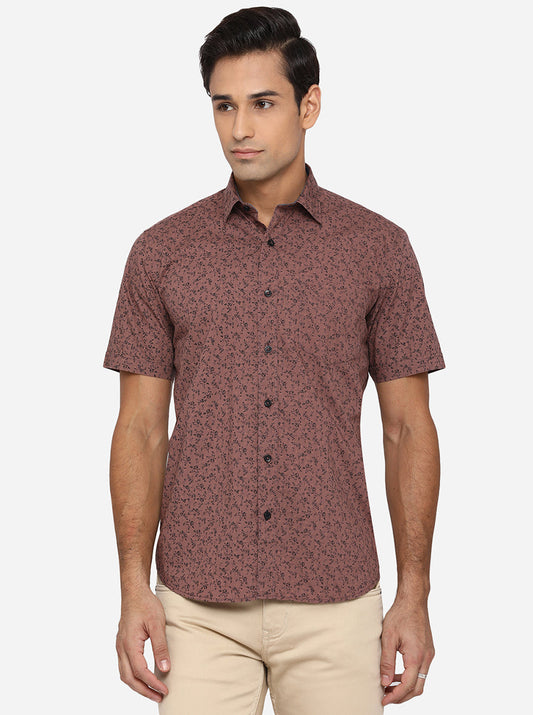 Nutmeg Brown Printed Smart Fit Casual Shirt | Greenfibre