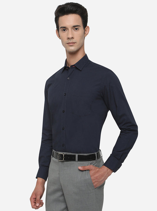 Navy Blue Checked Smart Fit Casual Shirt | Greenfibre