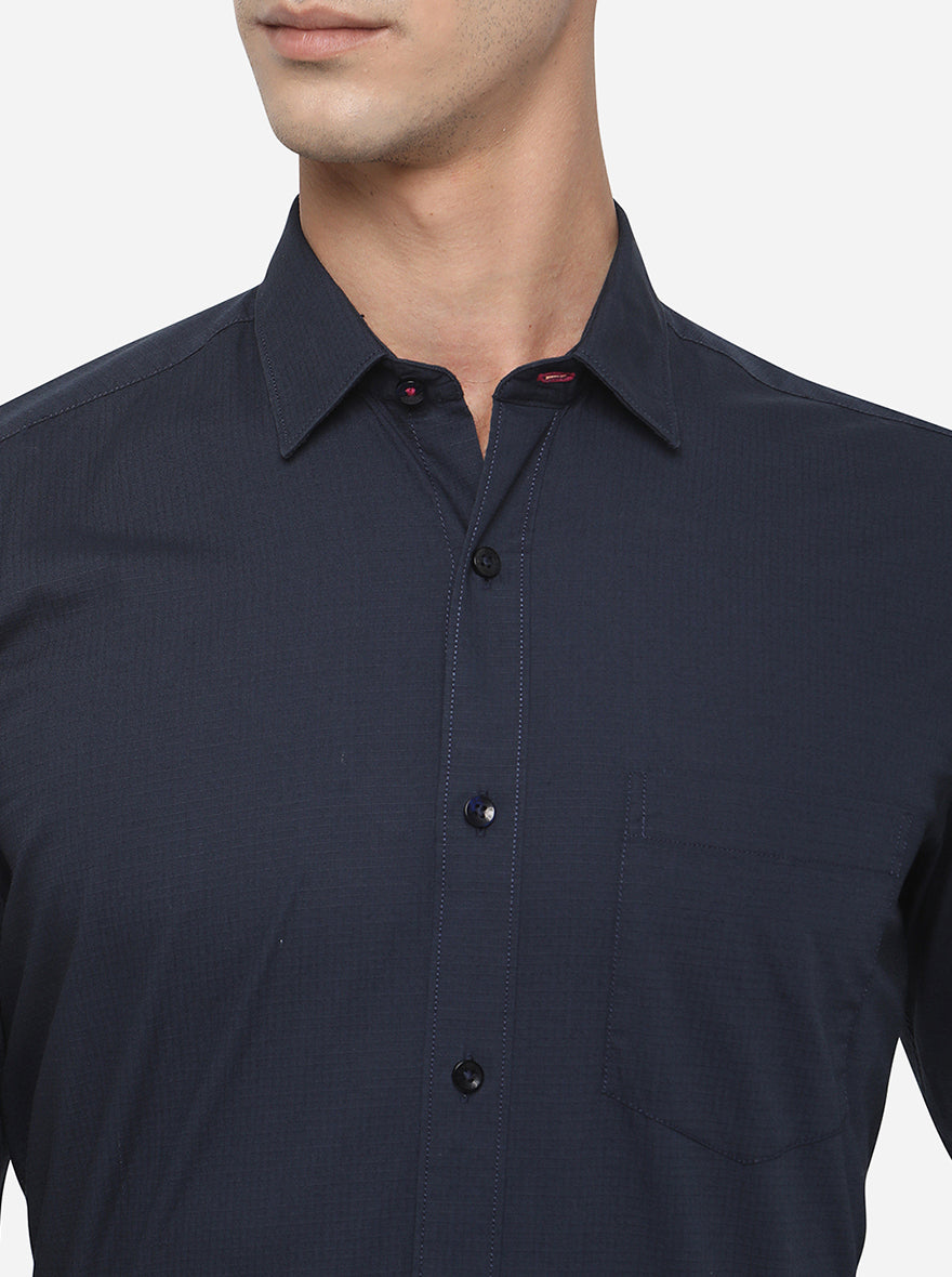 Navy Blue Checked Smart Fit Casual Shirt | Greenfibre