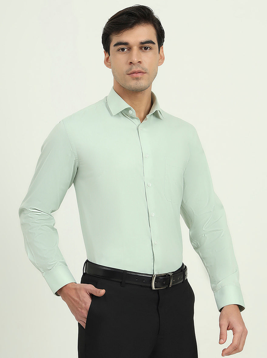 Pista Green Solid Regular Fit Formal Shirt | Greenfire