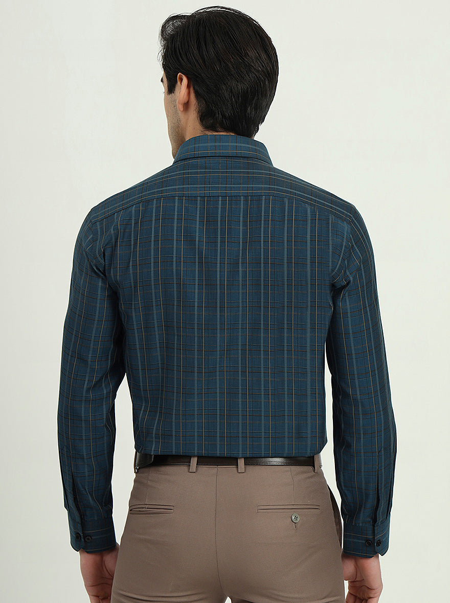 Navy Blue Checked Regular Fit Formal Shirt | Greenfibre