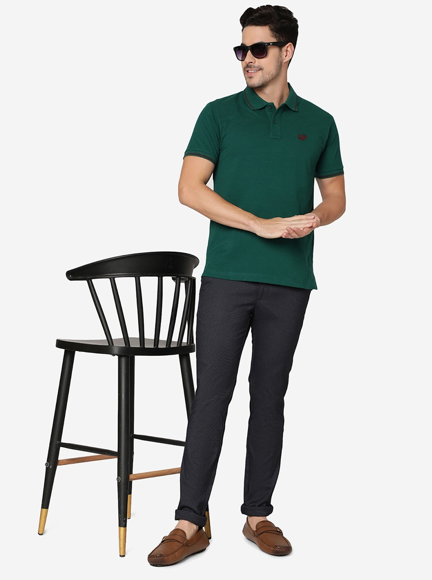 Dark Green Solid Slim Fit Polo T-Shirt | Greenfibre