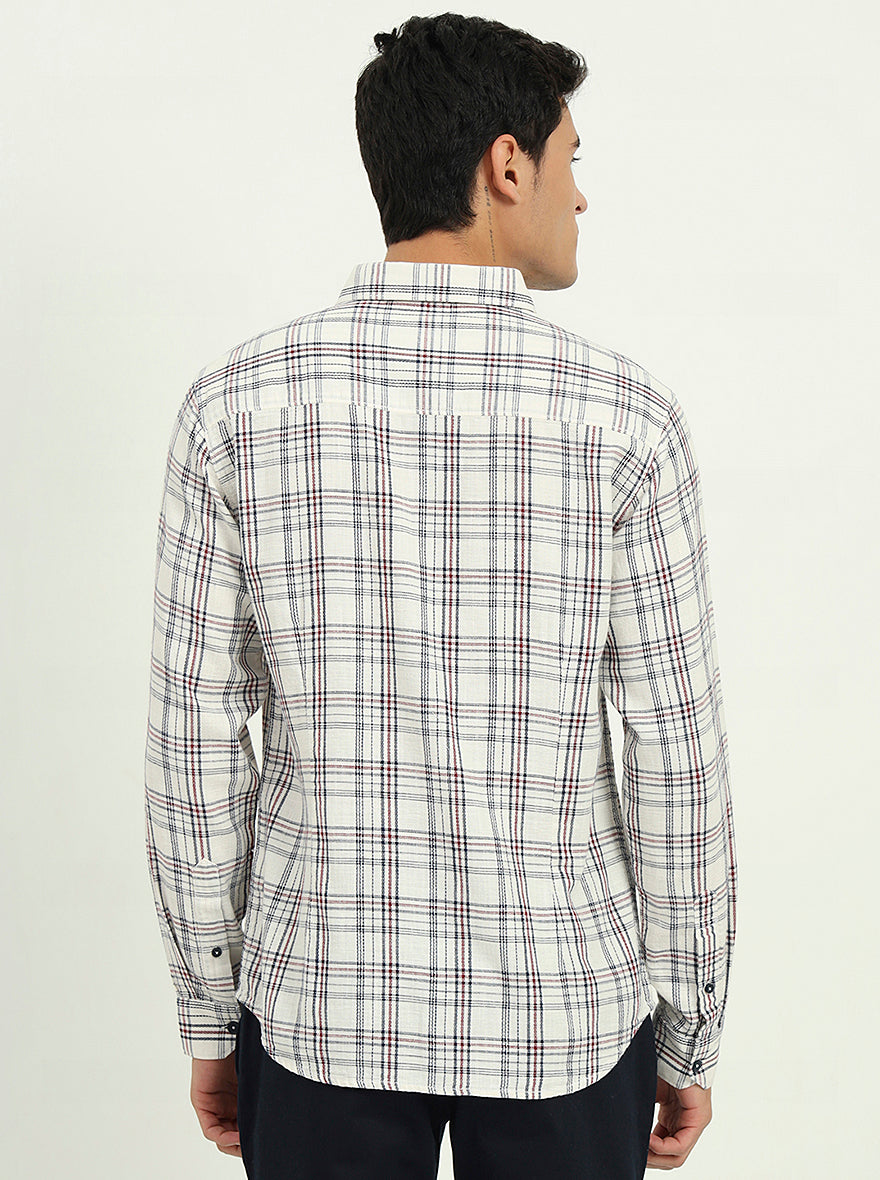 Cream & Blue Checked Slim Fit Casual Shirt | Greenfibre